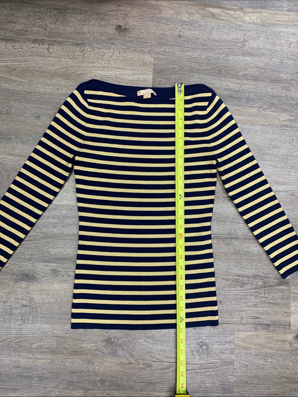 Michael Kors Navy and Yellow Striped Boatneck Sweater